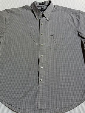 Van Heusen Mens Short Sleeve Button Down Shirt XL Black White Tan Plaid NWOT